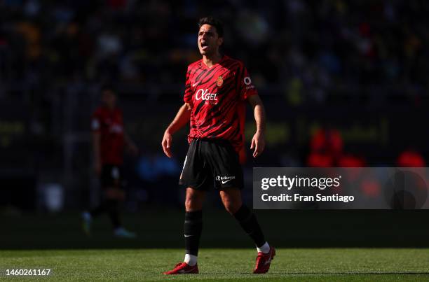 Clement Grenier of RCD Mallorca reacts during the LaLiga Santander match between Cadiz CF and RCD Mallorca at Estadio Nuevo Mirandilla on January 28,...