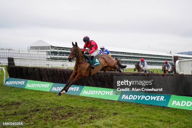 Derek Fox riding Ahoy Senor on their way to winning The Paddy Power Cotswold Chase at Cheltenham Racecourse on January 28, 2023 in Cheltenham,...