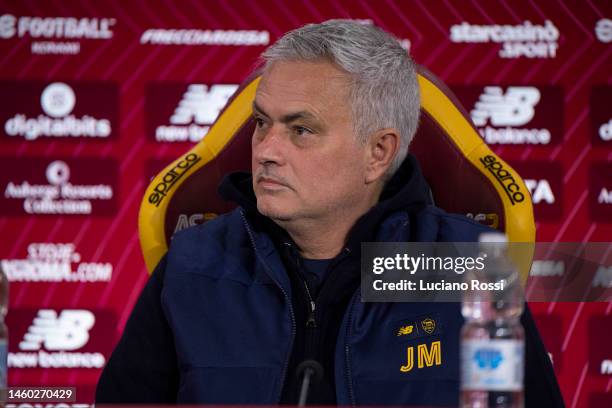 Roma coach Josè Mourinho during press conference at Centro Sportivo Fulvio Bernardini on January 28, 2023 in Rome, Italy.