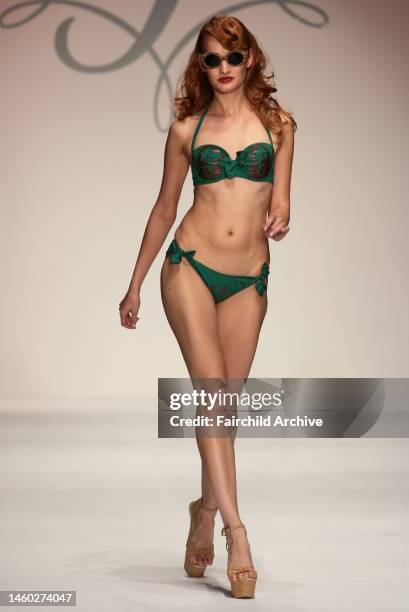Model on the runway at Agent Provocateur's fall 2006 show at Smashbox Studios.