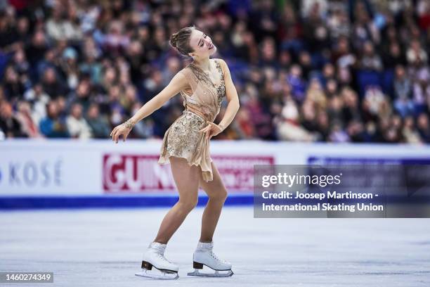 Anastasiia Gubanova of Georgia competes in the Women's free skating during the ISU European Figure Skating Championships at Espoo Metro Areena on...