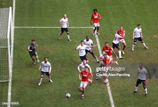 Corner swings into the box during the Sky Bet League One between Charlton Athletic and Bolton Wanderers at The Valley on January 28, 2023 in London,...