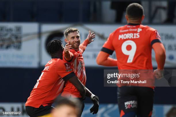 Jordan Clark of Luton Town celebrates after scoring the team's second goal during the Emirates FA Cup Fourth Round match between Luton Town and...