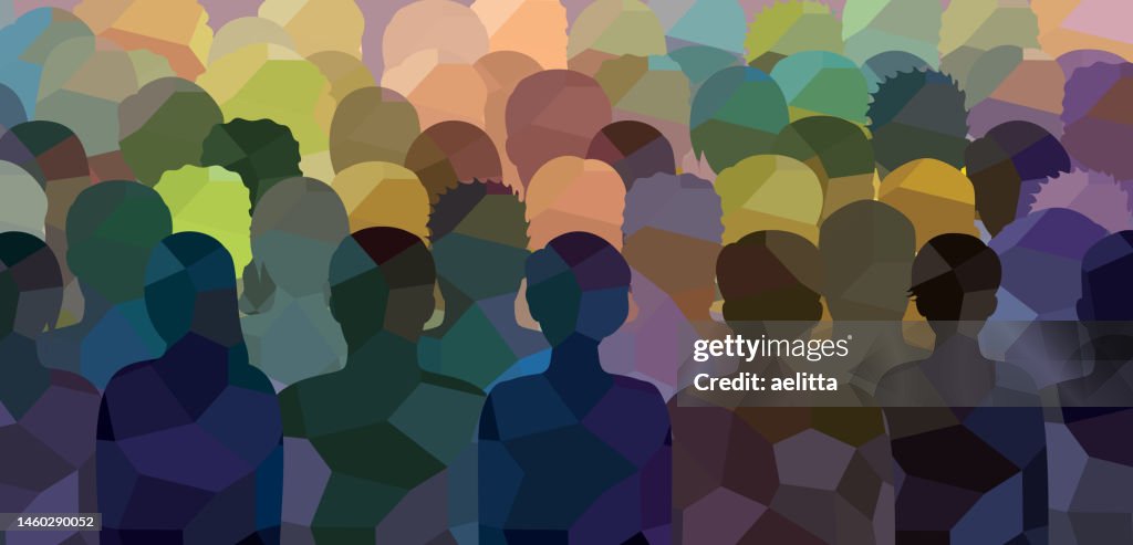 Gruppo di persone. Caratteri vettoriali - sagome. Ritratti irriconoscibili di donne e uomini.