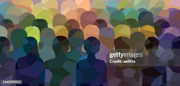 stockillustraties, clipart, cartoons en iconen met group of people. vector characters - silhouettes. unrecognizable portraits of women and men. - multi ethnic group