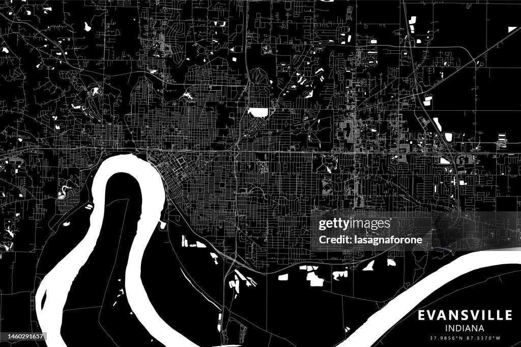 Evansville, Indiana, USA Vector Map