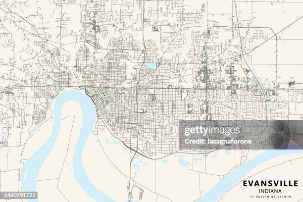 evansville, indiana, usa vector map - ohio river stock illustrations