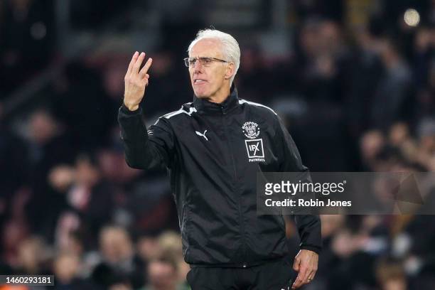 Head Coach Mick McCarthy of Blackpool is not happy with Referee Craig Pawson's decisions during the FA Cup 4th Round match between Southampton and...