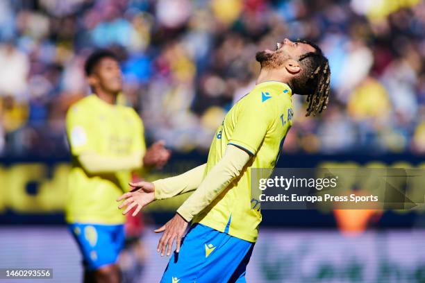 Theo Bongonda of Cadiz laments during the spanish league, La Liga Santander, football match played between Cadiz CF and RCD Mallorca at Nuevo...