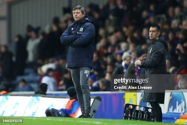 Jon Dahl Tomasson, Manager of Blackburn Rovers, reacts during the Emirates FA Cup Fourth Round match between Blackburn Rovers and Birmingham City at...