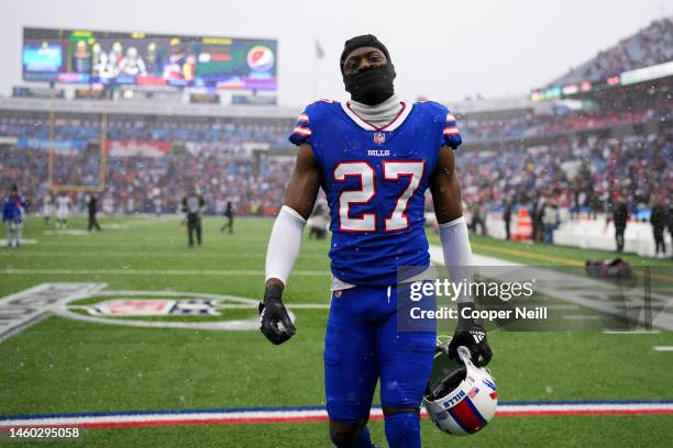 Tre'Davious White of the Buffalo Bills warms up against the Cincinnati Bengals at Highmark Stadium on January 22, 2023 in Orchard Park, New York.