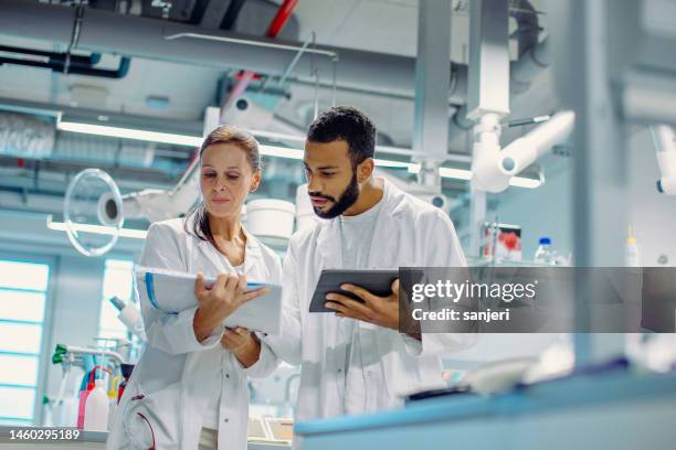 scientists working in the laboratory - histologia imagens e fotografias de stock