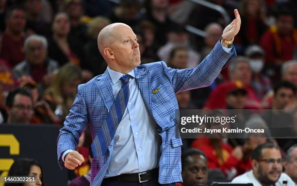 Head coach Mick Cronin of the UCLA Bruins reacts during the second half against the USC Trojans at Galen Center on January 26, 2023 in Los Angeles,...