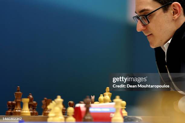 Fabiano Caruana of USA competes against Vincent Keymer of Germany in Round 12 of the Masters Tata Steel Chess Tournament 2023 on January 28, 2023 in...