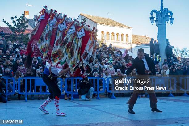 Man bullfights the heifer during the Vaquilla festival, on 28 January, 2023 in Colmenar Viejo, Madrid, Spain. Traditionally, the families of the...