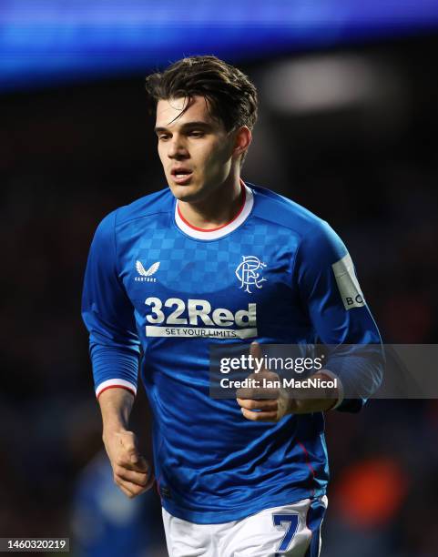 Ianis Hagi of Rangers is seen during the Cinch Scottish Premiership match between Rangers FC and St. Johnstone FC at on January 28, 2023 in Glasgow,...