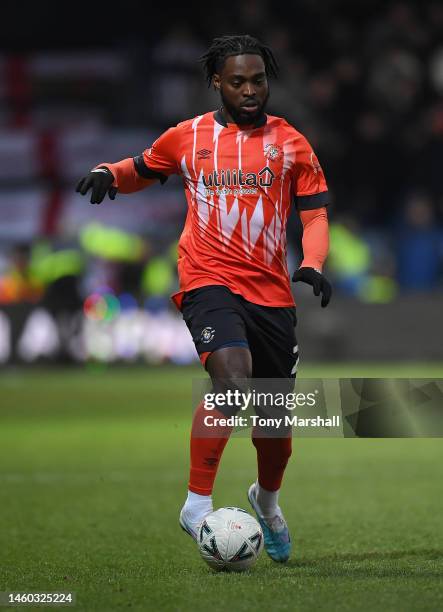 Fred Onyedinma of Luton Town during the Emirates FA Cup Fourth Round match between Luton Town and Grimsby Town at Kenilworth Road on January 28, 2023...