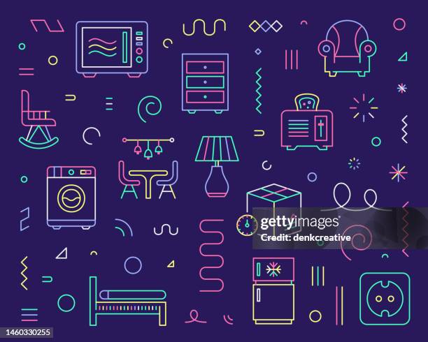 stockillustraties, clipart, cartoons en iconen met line icon set & pattern for home improvement & furnishings - living new house