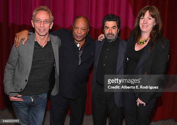 Moderator Nic Harcourt, composer Quincy Jones, drector Joe Berlinger and executive producer Molly Thompson attend a special screening of A&E...