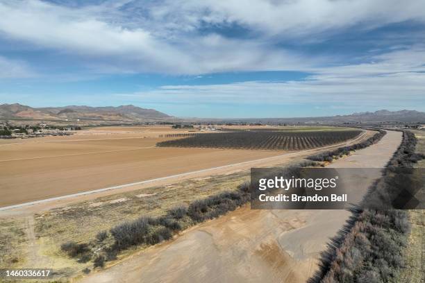 The Rio Grande is seen empty on January 28, 2023 in Las Cruces, New Mexico. The Rio Grande, which has suffered from record drought conditions and a...