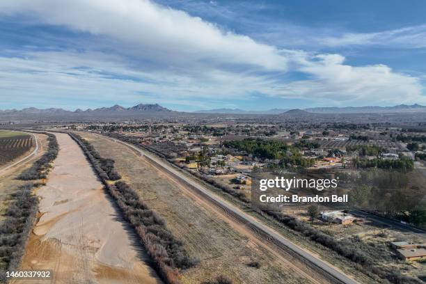 The Rio Grande is seen empty on January 28, 2023 in Las Cruces, New Mexico. The Rio Grande, which has suffered from record drought conditions and a...