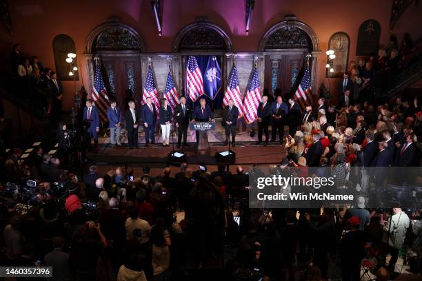 Former U.S. President Donald Trump delivers remarks at the South Carolina State House on January 28, 2023 in Columbia, South Carolina. Trump's visit...