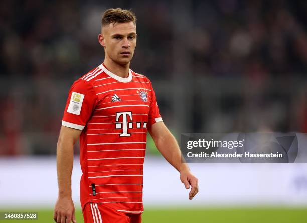 Joshua Kimmich of München looks on after the Bundesliga match between FC Bayern München and Eintracht Frankfurt at Allianz Arena on January 28, 2023...