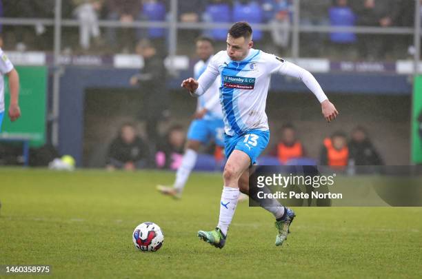 Tom White of Barrow in action during the Sky Bet League Two between Barrow and Northampton Town at SO Legal Stadium on January 28, 2023 in Barrow in...