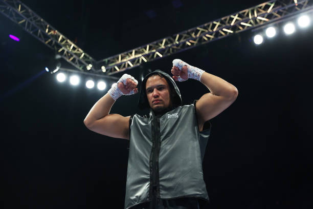 Moses Itauma celebrates after defeating Marcel Bode during the Heavyweight fight between Moses Itauma and Marcel Bode at OVO Arena Wembley on January...