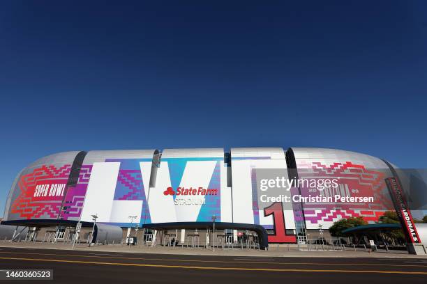 General view of State Farm Stadium on January 28, 2023 in Glendale, Arizona. State Farm Stadium will host the NFL Super Bowl LVII on February 12.