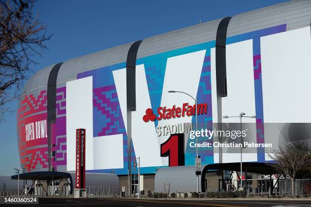 General view of State Farm Stadium on January 28, 2023 in Glendale, Arizona. State Farm Stadium will host the NFL Super Bowl LVII on February 12.