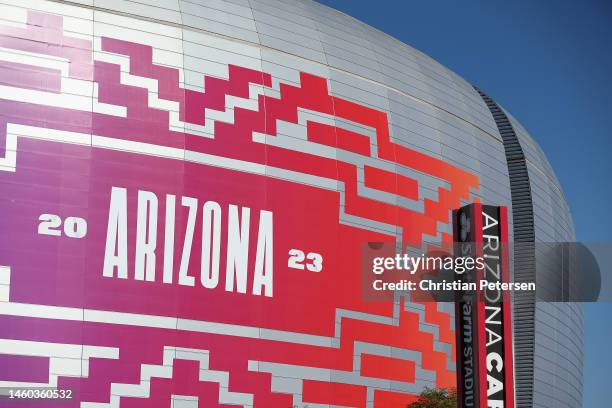 General view of State Farm Stadium on January 28, 2023 in Glendale, Arizona. State Farm Stadium will host the NFL Super Bowl LVII on February 12.