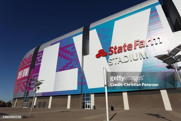 General view of State Farm Stadium on January 28, 2023 in Glendale, Arizona. State Farm Stadium will host the NFL Super Bowl LVII on February 12.