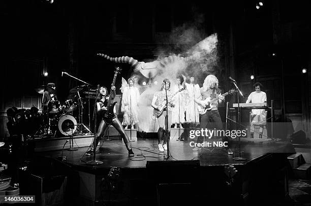 Episode 18 -- Pictured: Harry Shearer as Derek Smalls, Christopher Guest as Nigel Tufnel, Michael McKean as David St. Hubbins of musical Guest Spinal...
