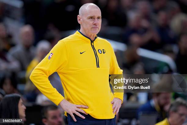 Head coach Rick Carlisle of the Indiana Pacers looks on in the fourth quarter against the Milwaukee Bucks at Gainbridge Fieldhouse on January 27,...