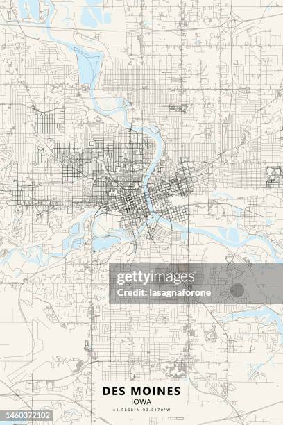 des moine, iowa, usa vector map - iowa state capitol building stock illustrations