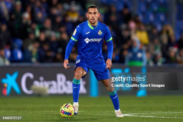 Angel Algobia of Getafe CF looks on during the LaLiga Santander match between Getafe CF and Real Betis at Coliseum Alfonso Perez on January 28, 2023...