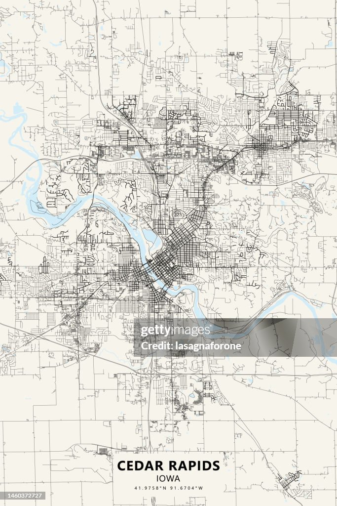 Cedar Rapids, Iowa, USA Vector Map
