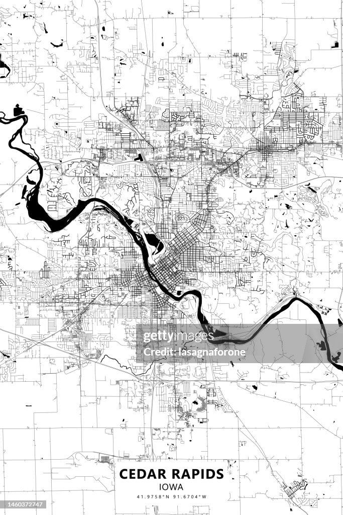 Cedar Rapids, Iowa, USA Vector Map