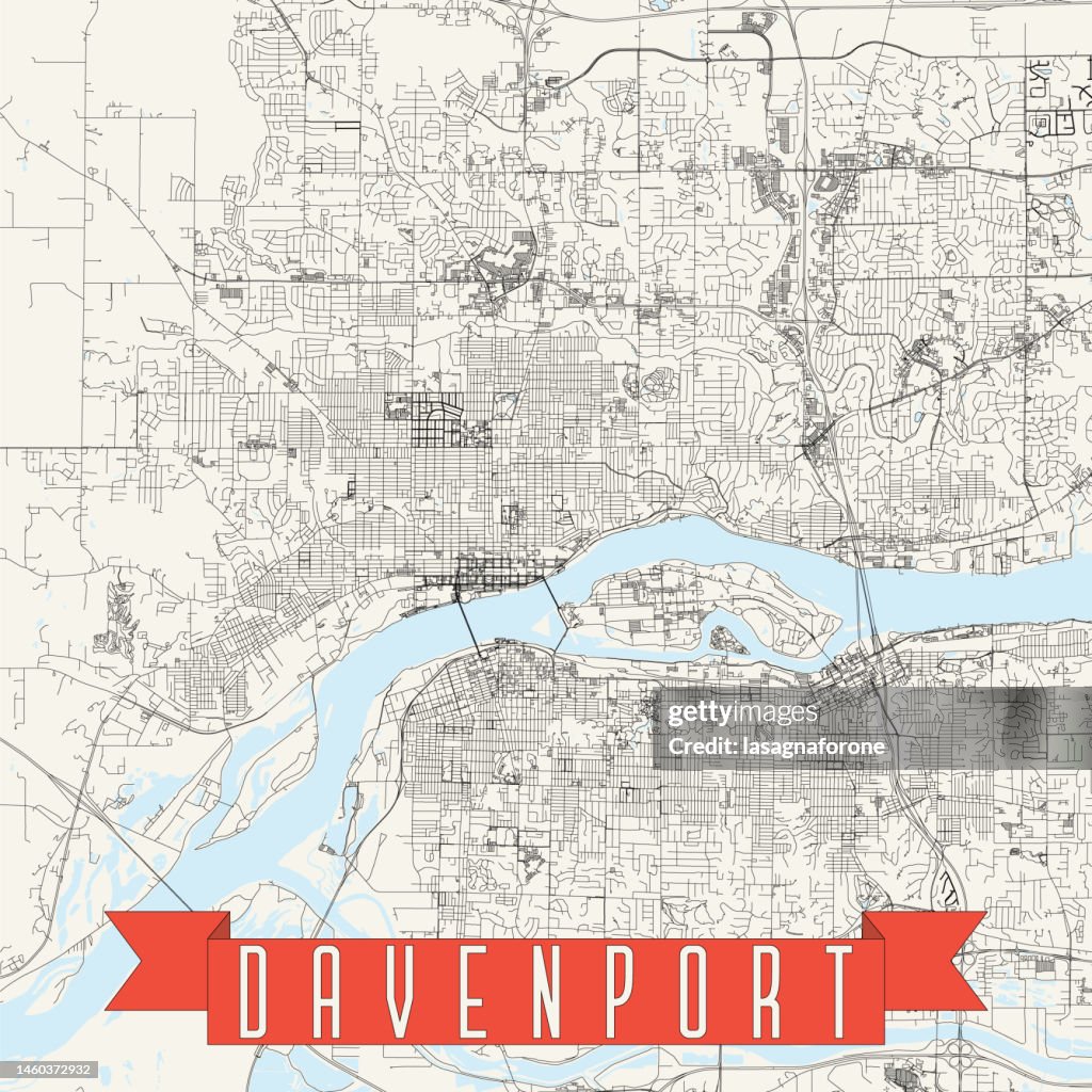 Davenport, Iowa, USA Vector Map
