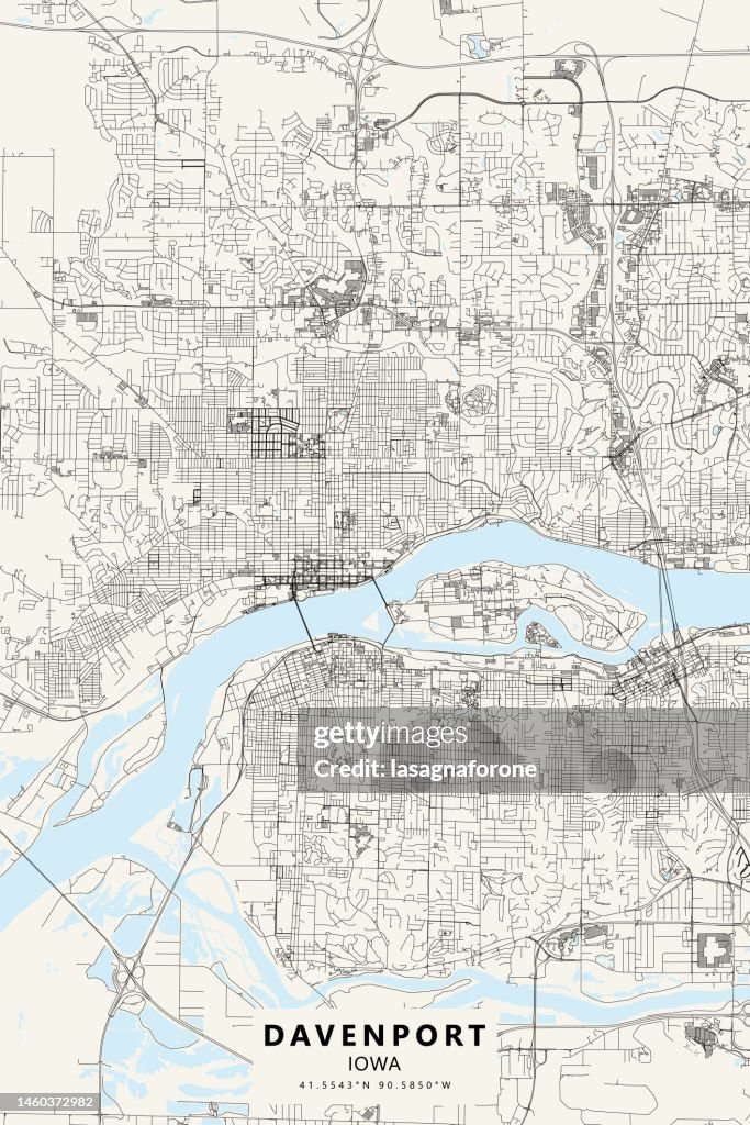Davenport, Iowa, USA Vector Map