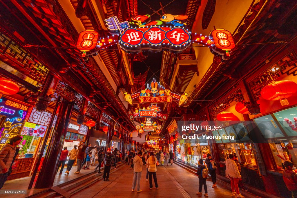 Red chinese lanterns hanging in Yu Garden,Shanghai