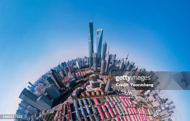 shanghai skyline,plant view - little planet effect stock pictures, royalty-free photos & images