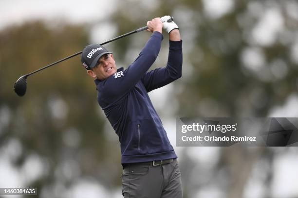 Brendan Steele of the United States plays his shot from the second tee during the final round of the Farmers Insurance Open on the South Course of...