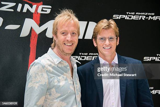Actors Rhys Ifans and Denis Leary attend the "The Amazing Spider-Man" New York City Photo Call at Crosby Street Hotel on June 9, 2012 in New York...