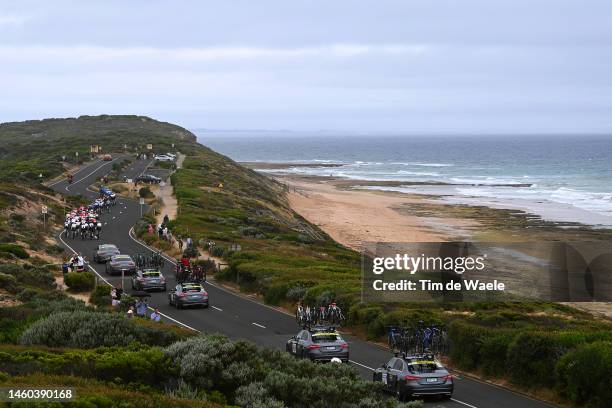 General view of the peloton competing in Thirteenth beach during the 7th Cadel Evans Great Ocean Road Race 2023 - Men's Elite a 174,3km one day race...