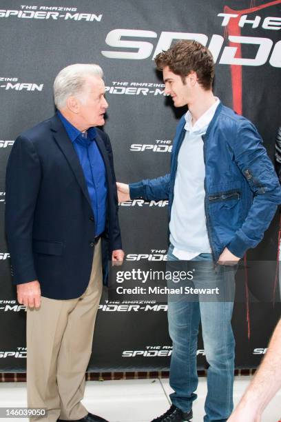 Actors Martin Sheen and Andrew Garfield attend the "The Amazing Spider-Man" New York City Photo Call at Crosby Street Hotel on June 9, 2012 in New...