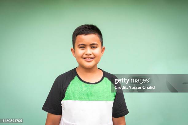 portrait of teenage indonesian boy with large build - chubby boy - fotografias e filmes do acervo