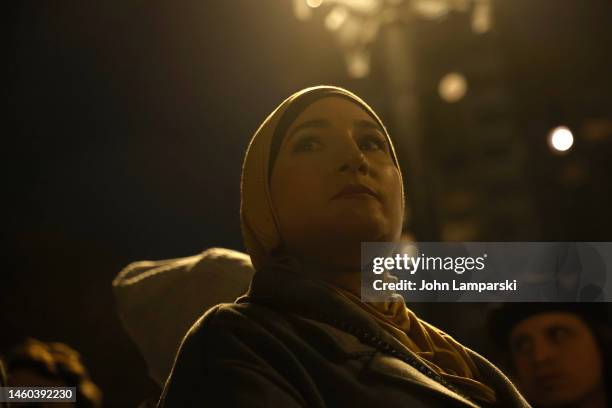 Civil rights activist Linda Sarsour attends a rally in Washington Square Park to protest the death of Tyre Nichols on January 28, 2023 in New York...