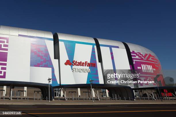 General view of State Farm Stadium on January 28, 2023 in Glendale, Arizona. State Farm Stadium will host the NFL Super Bowl LVII on February 12.